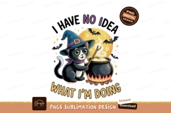 Black cat witch stirring cauldron potion Product Image 1