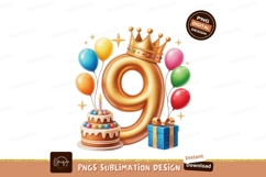 Golden number nine birthday celebration crown balloons Product Image 1