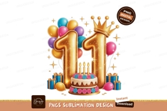 Golden eleven celebration with balloons and cake crown Product Image 1