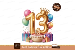 Golden thirteen birthday celebration balloons cake Product Image 1