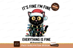 Black cat wearing santa hat tangled in christmas lights Product Image 1