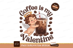 Coffee Valentine Angel Holding Drink Sublimation Png Product Image 1