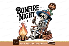 Skeleton relaxing by bonfire drinking beer night Product Image 1