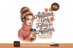 Woman cozy sweater holding coffee cup autumn leaves Product Image 1