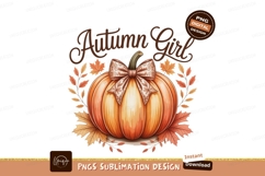 Orange pumpkin with bow and autumn leaves image Product Image 1