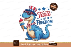 Blue dinosaur wearing patriotic hat and sunglasses holding i Product Image 1