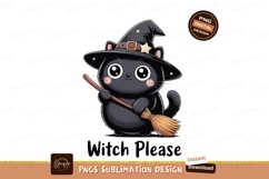 Cute black cat witch with broom image Product Image 1