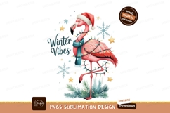 Flamingo wearing santa hat and scarf pink Product Image 1