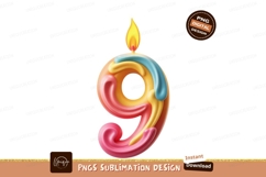 Colorful number nine candle with flame image Product Image 1