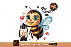 Cute bee holding lantern with flowers heart Product Image 1