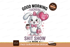Cute bunny holding coffee and purse rabbit pink Product Image 1