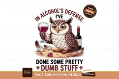 Owl holding wine glass with bottle feathers Product Image 1