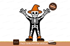 Orange hat skeleton with raised arms halloween bones Product Image 1