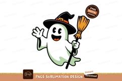 Ghost witch holding broom halloween Product Image 1