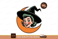 Vintage witch face with moon halloween retro Product Image 1