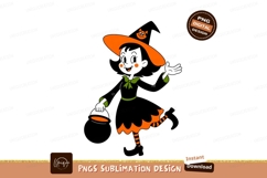 Orange witch costume with cat halloween green Product Image 1