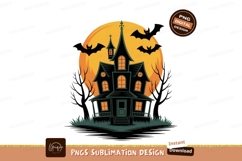 Spooky Haunted Mansion Orange Moon Bats halloween house Product Image 1