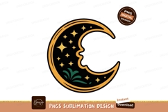 Crescent moon face with stars and foliage yellow Product Image 1