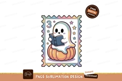 Ghost reading book on pumpkin stamp image Product Image 1
