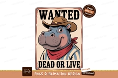 Hippo cowboy wanted poster sublimation bandana Product Image 1