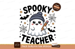 Cute ghost wearing beanie holding pencil writing Product Image 1