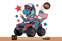 Dinosaur driving monster truck with fireworks image Product Image 1