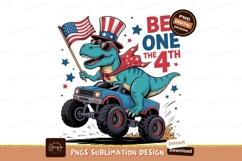 Dinosaur driving monster truck waving flag american Product Image 1