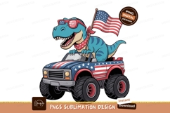 Dinosaur driving monster truck with american flag image Product Image 1