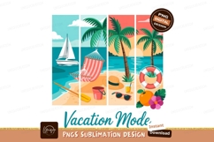 Tropical beach vacation scene with sailboat hammock and frui Product Image 1