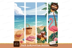 Tropical beach scene with flamingo and coconuts ocean Product Image 1