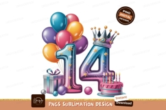 Festive birthday celebration with balloons and cake Product Image 1