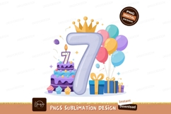Birthday celebration number seven with cake balloons and gif Product Image 1