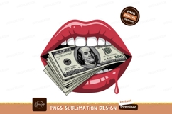 Red lips holding hundred dollar bills money dollars Product Image 1