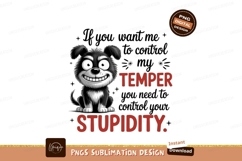 Grinning dog with temper stupidity text cartoon black Product Image 1