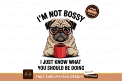 Pug wearing glasses holding coffee image Product Image 1