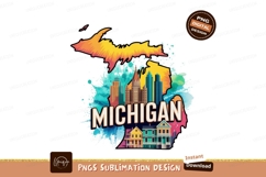 Format: Title: Michigan skyline watercolor splash art Product Image 1
