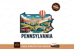 Pennsylvania state landscape with hot air balloon and bus Product Image 1