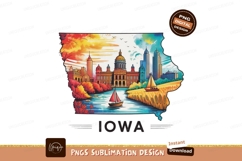 Colorful Iowa cityscape river sailboats wheatfields Product Image 1