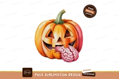 Orange pumpkin with pink brain halloween jackolantern Product Image 1