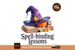 Purple witch hat pumpkin books autumn leaves image Product Image 1