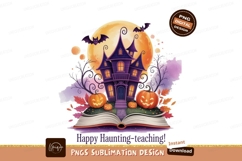 Spooky haunted house with pumpkins and bats halloween Product Image 1