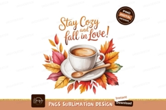 White coffee cup surrounded by autumn leaves saucer Product Image 1