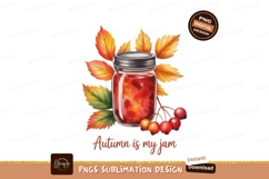 Red jam jar autumn leaves berries image Product Image 1