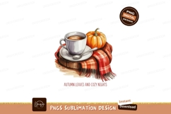 White mug pumpkin plaid blanket autumn beverage Product Image 1