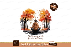 Person meditating autumn forest meditation trees Product Image 1