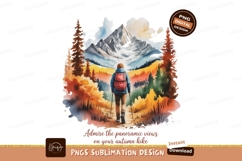 Hiker admiring mountain autumn landscape backpack trekking Product Image 1