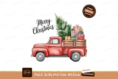 Red truck loaded with Christmas gifts and tree image Product Image 1