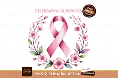 Pink ribbon floral wreath celebrating survivors flowers Product Image 1