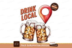Orange text and red pin above beer mugs foam bubbles Product Image 1