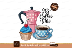 Pink polka dot coffee pot blue polka dot cup cherry cupcake Product Image 1